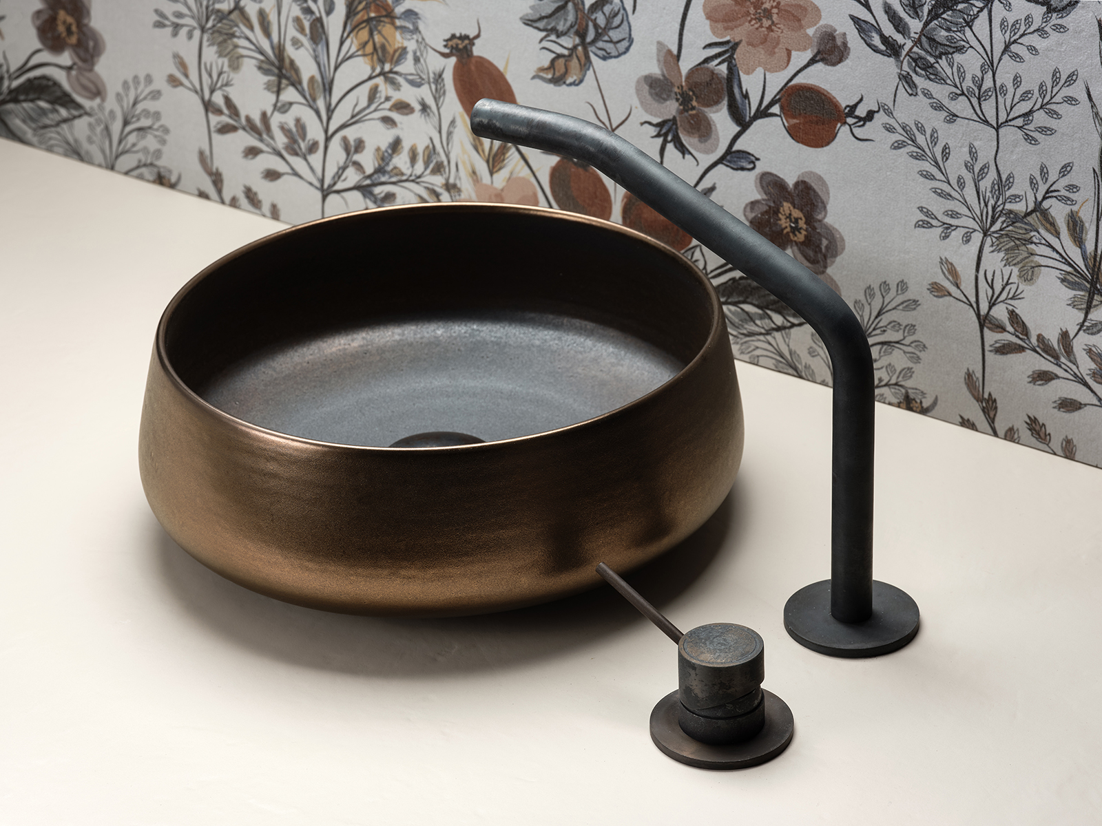 Baked Inox stainless steel tap by Mina, two holes, Corsivo collection